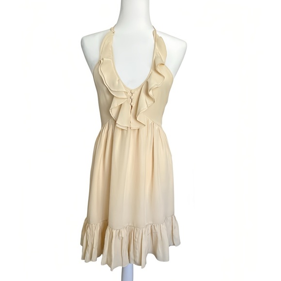 Jill Stuart Dresses & Skirts - Jill Stuart 100% Silk Tent Dress Size 4 Neutrals Ruffle Halterneck Elegant Rare
